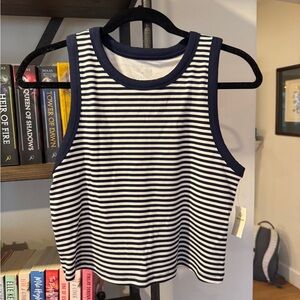 Offline Aerie Striped Navy and White Ribbed Tank Top